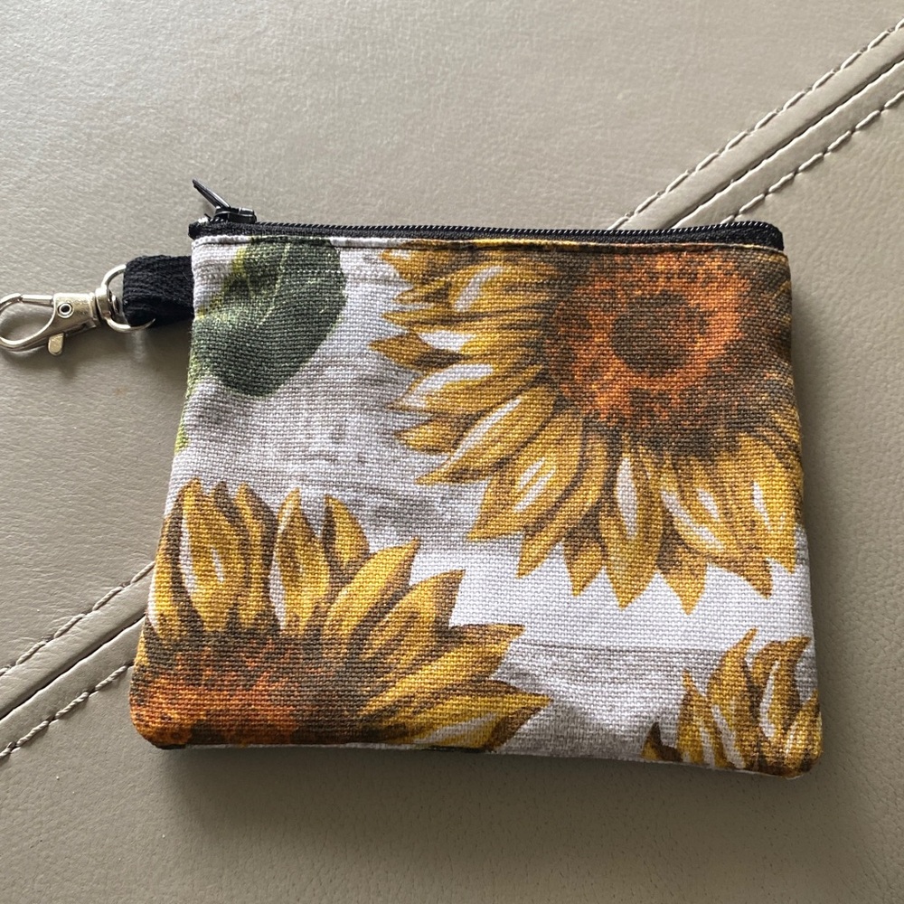 Sunflower Canvas Zip Pouch - Yellow Floral Coin Bag